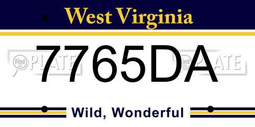 7765DA West Virginia License Plate