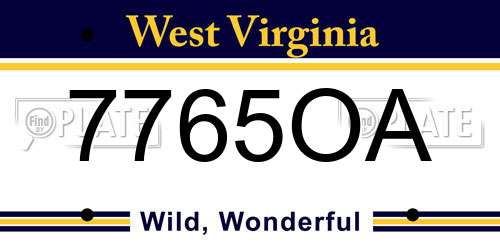 7765OA West Virginia License Plate