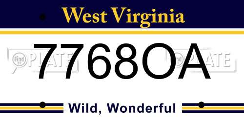 7768OA West Virginia License Plate