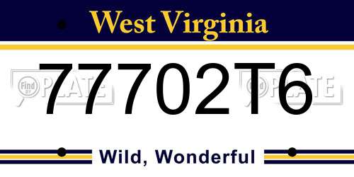 77702T6 West Virginia License Plate