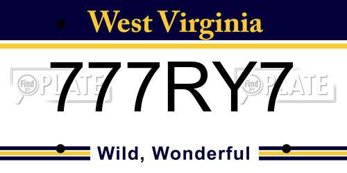 777RY7 West Virginia License Plate