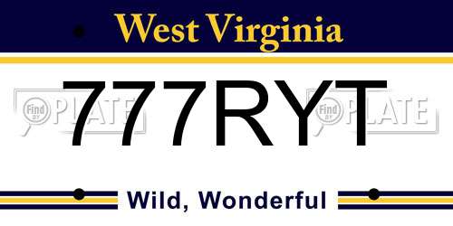777RYT West Virginia License Plate