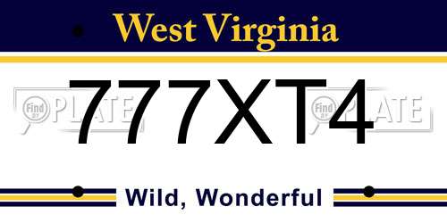 777XT4 West Virginia License Plate