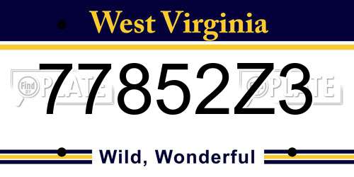 77852Z3 West Virginia License Plate