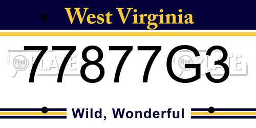 77877G3 West Virginia License Plate