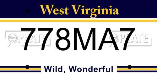 778MA7 West Virginia License Plate