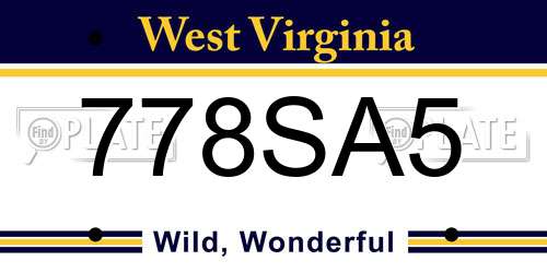 778SA5 West Virginia License Plate