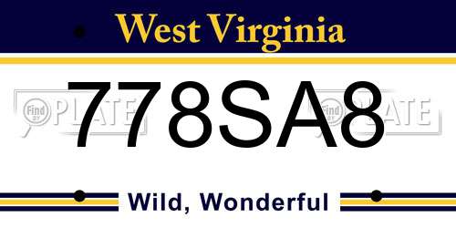778SA8 West Virginia License Plate