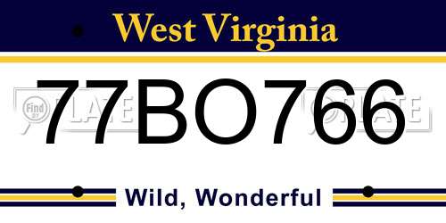 77BO766 West Virginia License Plate