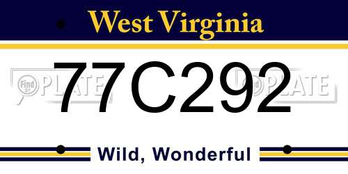 77C292 West Virginia License Plate