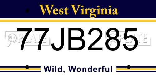 77JB285 West Virginia License Plate