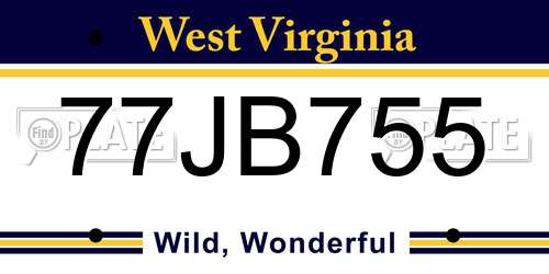 77JB755 West Virginia License Plate