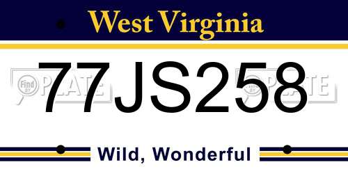 77JS258 West Virginia License Plate