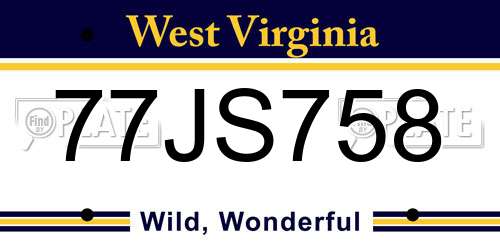 77JS758 West Virginia License Plate