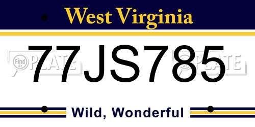 77JS785 West Virginia License Plate