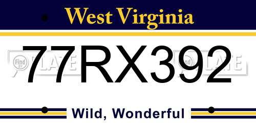 77RX392 West Virginia License Plate