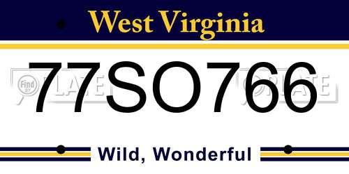 77SO766 West Virginia License Plate