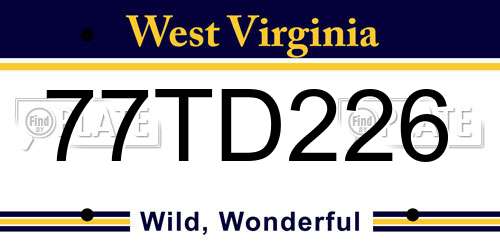 77TD226 West Virginia License Plate