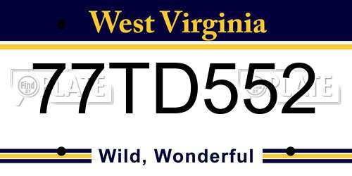 77TD552 West Virginia License Plate