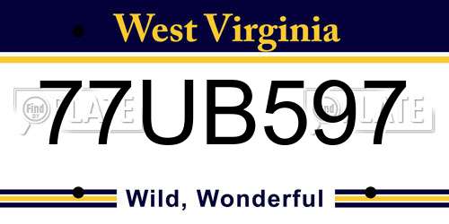 77UB597 West Virginia License Plate