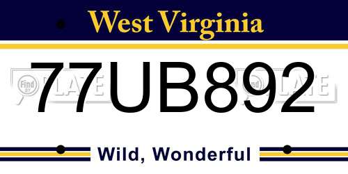 77UB892 West Virginia License Plate