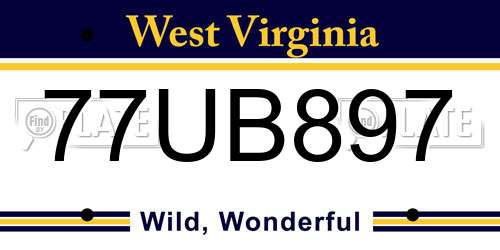 77UB897 West Virginia License Plate