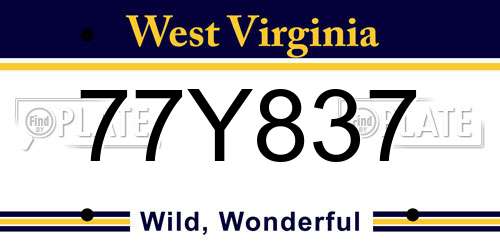 77Y837 West Virginia License Plate