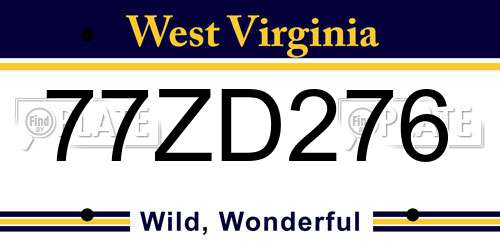 77ZD276 West Virginia License Plate