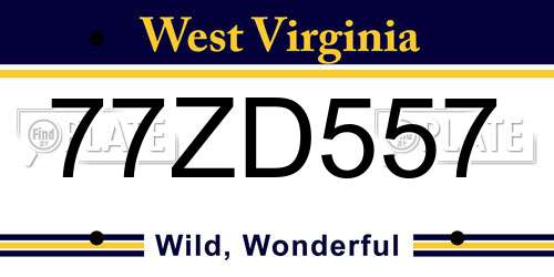 77ZD557 West Virginia License Plate