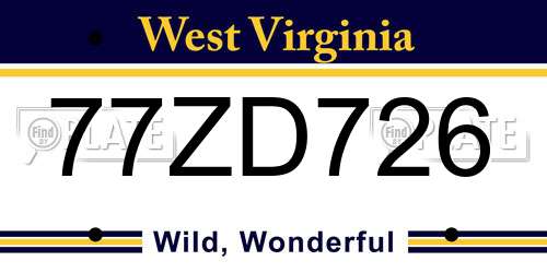77ZD726 West Virginia License Plate
