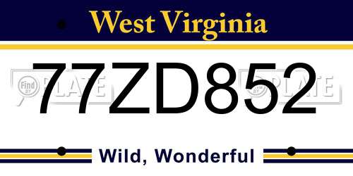 77ZD852 West Virginia License Plate