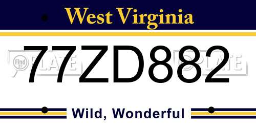 77ZD882 West Virginia License Plate