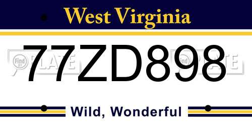 77ZD898 West Virginia License Plate