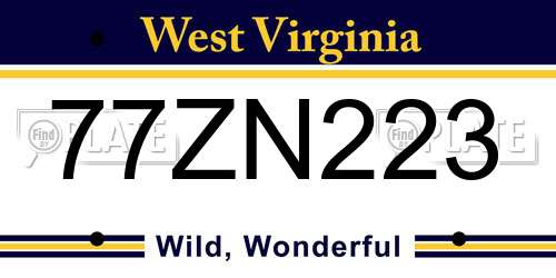 77ZN223 West Virginia License Plate