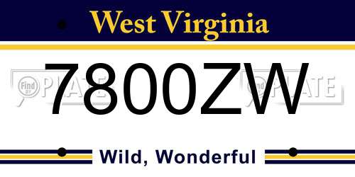 7800ZW West Virginia License Plate