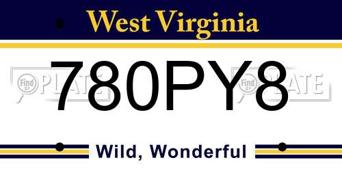 780PY8 West Virginia License Plate
