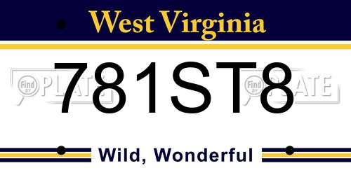 781ST8 West Virginia License Plate