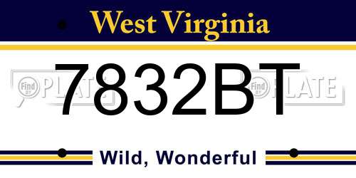 7832BT West Virginia License Plate