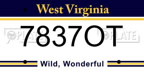 7837OT West Virginia License Plate