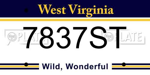7837ST West Virginia License Plate