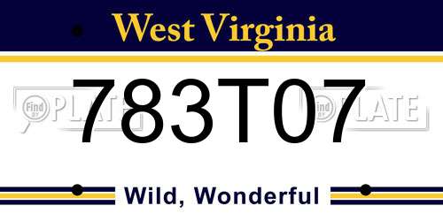 783T07 West Virginia License Plate