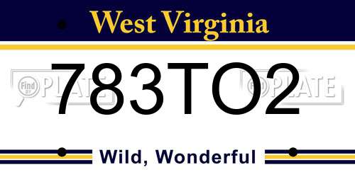 783TO2 West Virginia License Plate