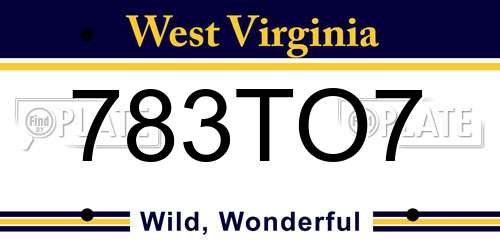 783TO7 West Virginia License Plate