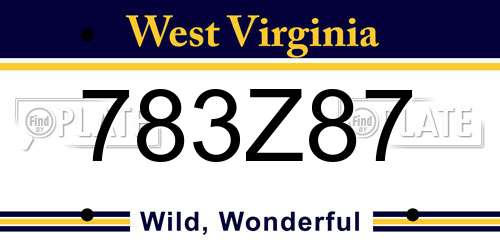 783Z87 West Virginia License Plate