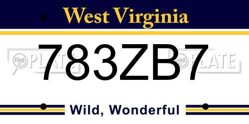 783ZB7 West Virginia License Plate