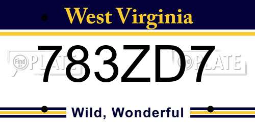 783ZD7 West Virginia License Plate