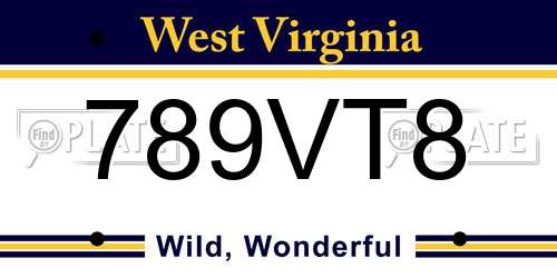 789VT8 West Virginia License Plate