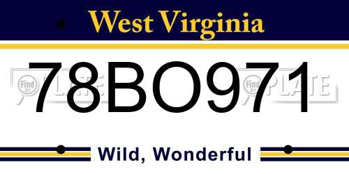 78BO971 West Virginia License Plate