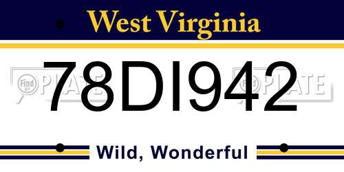 78DI942 West Virginia License Plate