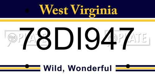 78DI947 West Virginia License Plate